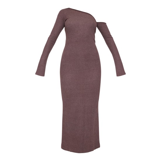 Chocolate Heavy Brushed Asymmetric Maxi Dress