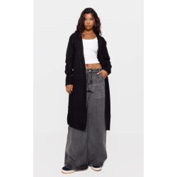 Black Ribbed Knitted Midi Cardigan