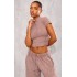 Taupe Washed Zip Up Rib Panel Top