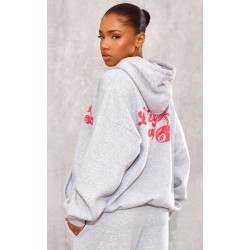 Grey Marl Cherry Print Oversized Hoodie