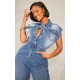 Shape Light Blue Sleeveless Rigid Denim Jumpsuit