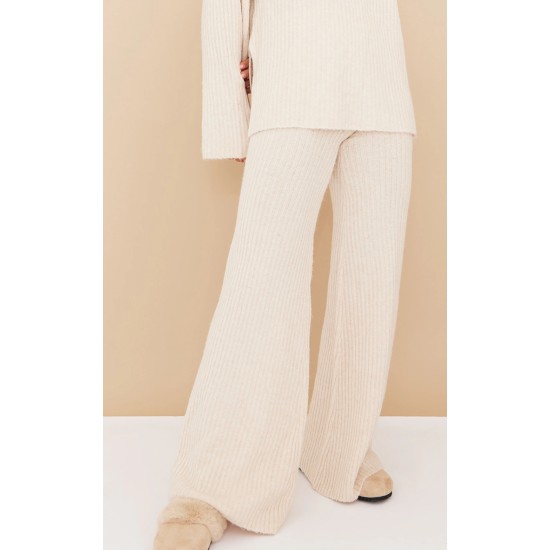 Oatmeal Luxe Rib Knit Wide Leg Pants