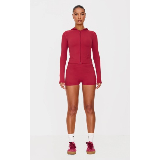 Dark Red Sculpt Hooded Gym Jacket