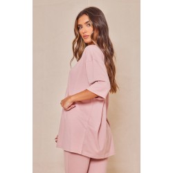 PRETTYLITTLETHING Light Pink Printed Oversized T-shirt