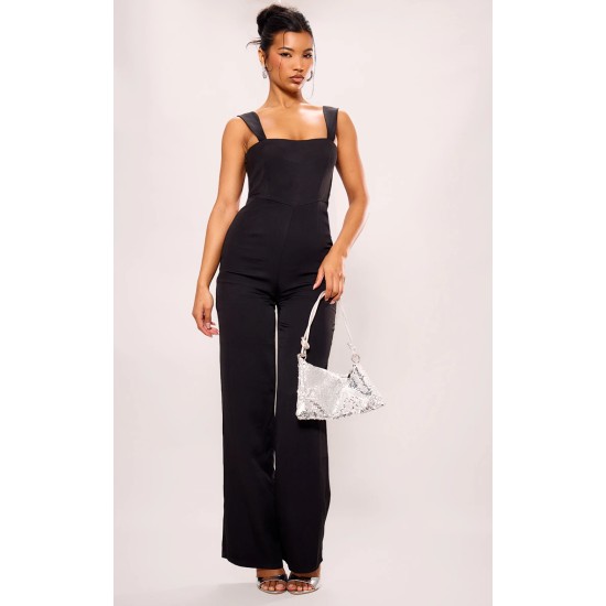 Black Woven Cut Out Bow Detail Jumpsuit