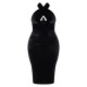 Plus Black Velvet Underwired Cross Front Midi Dress