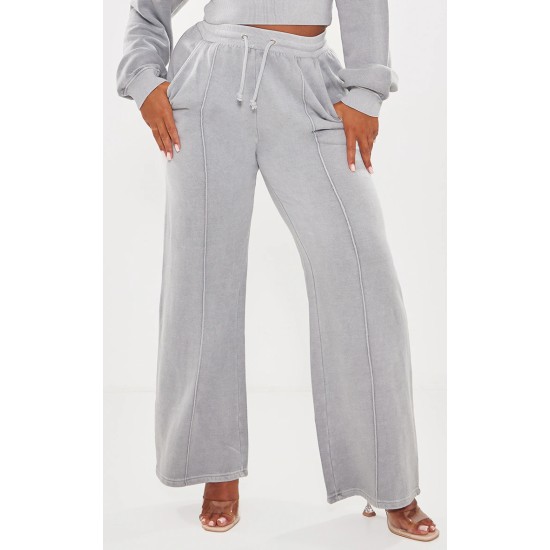 Shape Light Grey Sweat Seam Detail Wide Leg Sweatpants