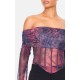 Purple Mesh Bardot Boning Corset