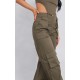 Khaki Twill Pocket Detail High Waist Cargo Pants