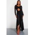 Black Mesh Long Sleeve Frill Detail Cut Out Maxi Dress