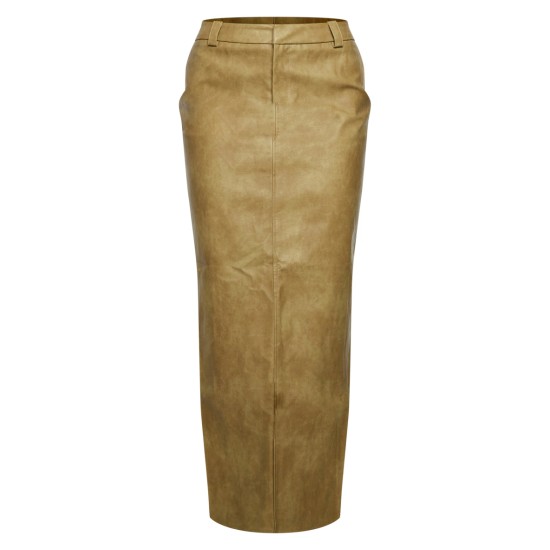 Premium Olive Washed Faux Leather Maxi Skirt