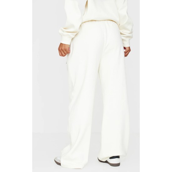 Cream Contrast Embroidered Saint Louis Low Rise Wide Leg Sweatpants