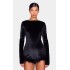 Black Velvet Long Sleeve Feather Trim Romper