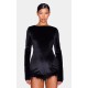 Black Velvet Long Sleeve Feather Trim Romper