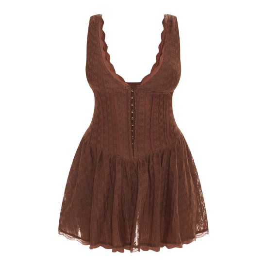 Chocolate Textured Lace Corset Detail Floaty Romper