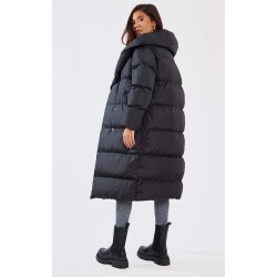 Black Chevron Quilted Maxi Puffer Coat