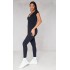 Black V Neck Short Sleeve Jersey Jumpsuit