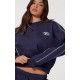 PRETTYLITTLETHING Navy Embroidered Contrast Piping Sweatshirt