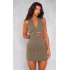 Dark Khaki Stretch Woven Belted Bodycon Dress