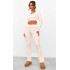 Cream Rib Fold Over Waist Flared Pants