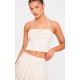 Cream Bow Detail Tie Neck Halterneck Crop Top