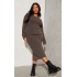 Plus Chocolate Knitted Seam Front Midaxi Dress