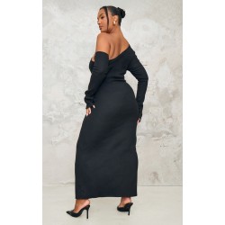 Plus Black Heavy Brushed Asymmetric Ruched Maxi Dress