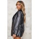 Black Longline Lapel Detail Faux Leather Blazer