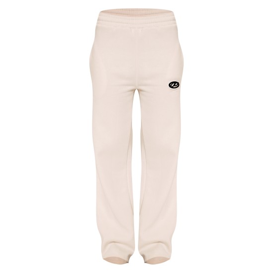 PRETTYLITTLETHING Cream Contrast Logo Badge Wide Leg Sweatpants