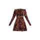 Chocolate Abstract Puff Sleeve Frill Hem Tea Dress