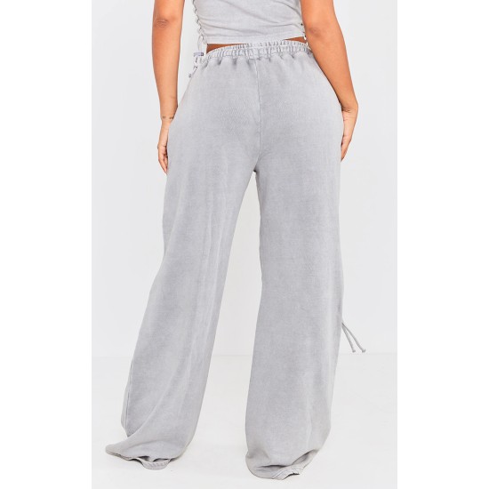 Shape Light Grey Washed Double Waistband Pocket Detail Wide Leg Sweatpants