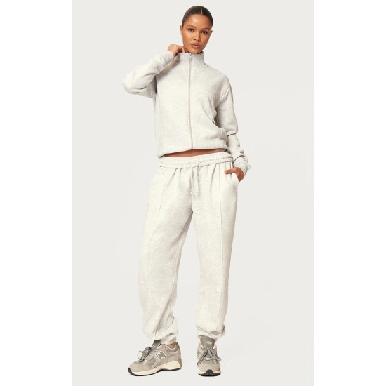 Ash Grey Pintuck Detail Oversized Sweatpants