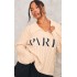 Plus Stone Cable Knit Embroidered Oversized Sweater