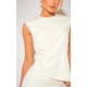 Cream Tailored Side Ruched Asymmetric Hem Longline Top