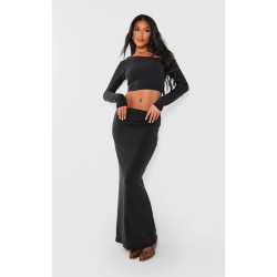 Black Premium Soft Touch Low Rise  Maxi Skirt