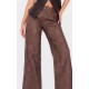 Petite Chocolate Faux Leather Wide Leg Pants