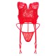 Red Lace Frill Underwired Corset Lingerie Set