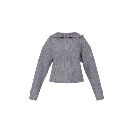 Charcoal Grey Marl Chunky Knit Half Zip Sweater