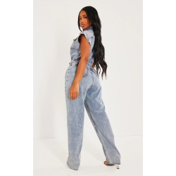 Shape Acid Blue Wash Sleeveless Rigid Denim Jumpsuit