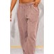 Taupe Washed Rib Panel Wide Leg Sweatpants