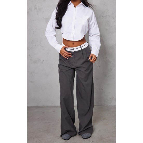 Tall Charcoal Fold Over Front Pants