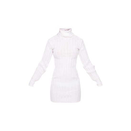 Cream Knitted Roll Neck Sweater Dress