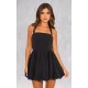 Black Buckle Detail Halterneck Puffball Mini Dress