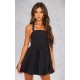 Black Buckle Detail Halterneck Puffball Mini Dress