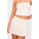 Cream Pleated Micro Mini Skirt