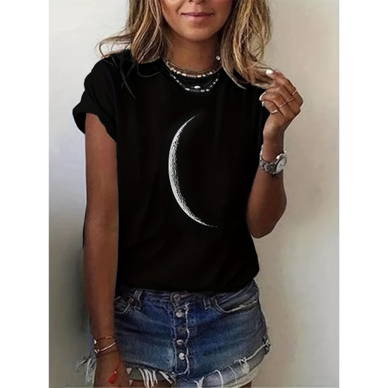 Women’s Moon Motif Tee – Soft Crew Neck, Short Sleeve Comfort – Stylish Springu002FSummer Casual Wear – PRYCUS MITCHELL INC