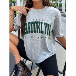 Brooklyn 1898 Print T-Shirt, Short Sleeve Crew Neck Casual Top For Spring & Summer, Women’s Clothing – PRYCUS MITCHELL INC