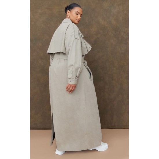 Plus Light Khaki Popper Detail Trench Coat