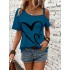 Heart Print One Shoulder T-shirt, Elegant Short Sleeve Top For Spring & Summer, Women’s Clothing – PRYCUS MITCHELL INC