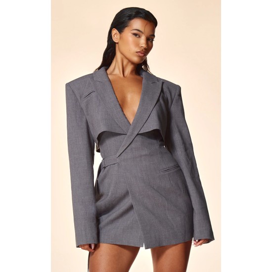 PLT Label Charcoal Tie Side Detail Blazer Dress